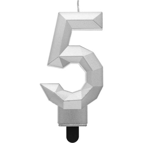 Vela número 5 - Plata metalizada diamante 7,6 cm