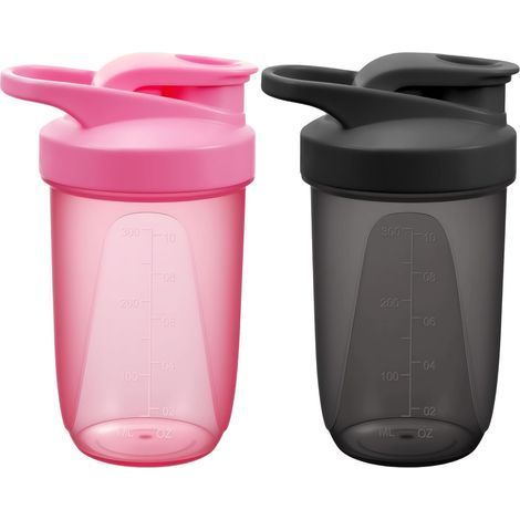 Protein-Shaker, Set mit 2 x 400ml Flaschen, Fitness-Shaker mit 2 Edelstahl-Mixkugeln, BPA-frei und auslaufsicher, mit Skala für Proteinpulver, Protein-Shake (schwarz + rot) (1/5)