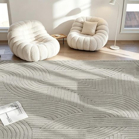 Tapis de salon 160 x 120 cm, épais, à motifs géométriques et à poils longs, doux et antidérapant (tapis seul) (1/5)