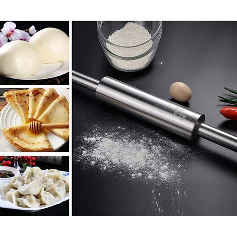 Nudelholz aus Edelstahl, antihaftbeschichtet, für Pizzateig, Kuchen, Torten, Küchenhelfer, Bäckereizubehör (1/4)