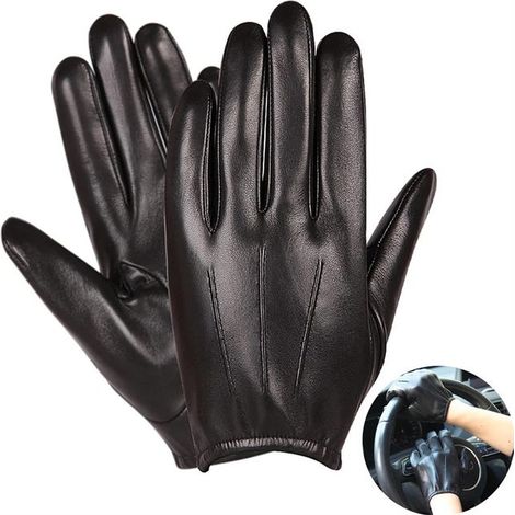 par de guantes de cuero para hombre, impermeables, compatibles con pantallas táctiles, cálidos y resistentes al invierno para conducir motocicletas.