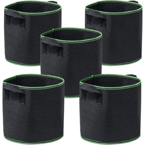 Lot de 5 sacs de culture – Sacs de culture – Sacs de culture de 38 litres – Pots de culture – Plateaux de culture – Pots de culture réutilisables – Matière non tissée – Convient aux fleurs et légumes  (1/5)