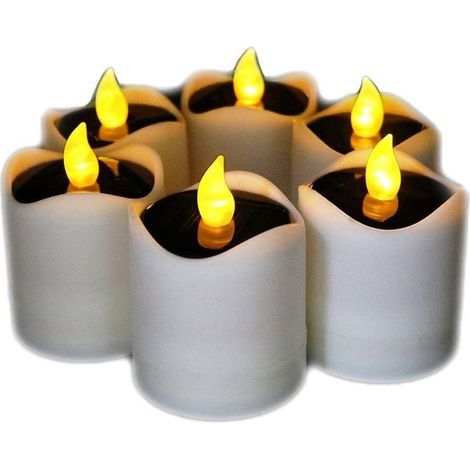 Lot de 6 bougies LED solaires étanches Effet clignotant jaune 5.8 x 7.5 cm Pour décoration intérieure et extérieure (1/5)