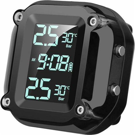 Drahtloses Reifendruckkontrollsystem (TPMS) für Motorräder – Digitales LCD-Display – 2 externe Sensoren – Magnetisches Laden – Für zweirädrige Motorräder (1/5)