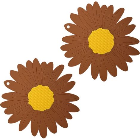 Dessous de plat en PVC à motif tournesol, pour table et plan de travail, pour casseroles et plats chauds, antidérapant, marron foncé (1/4)
