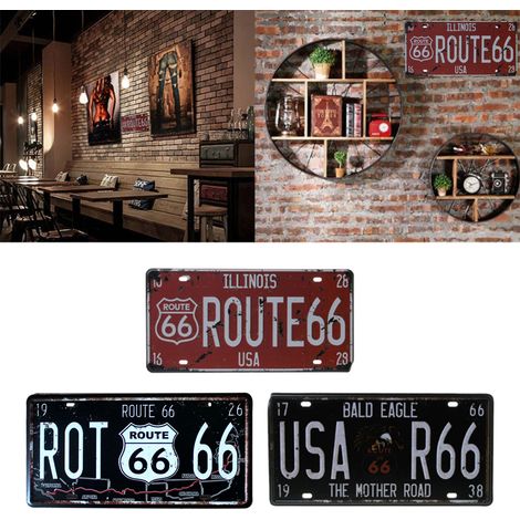 Plaque d'immatriculation Route 66 USA R66, panneau métallique vintage, décoration murale pour garage ou maison (1/3)