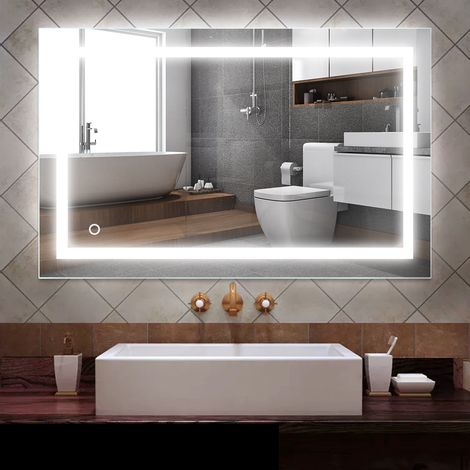 Aqrau 50x70cm Miroir de salle de bain, miroir LED horizantal ou vertical, interrupteur tactile