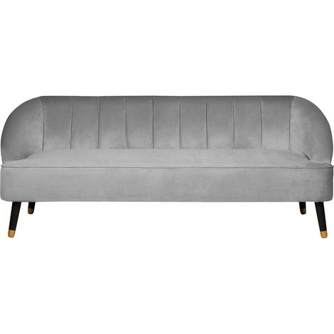 Canapé Fixe 3 Places en Velours Gris Clair avec Pieds en Bois pour Salon Glamour Chic Beliani (1/5)
