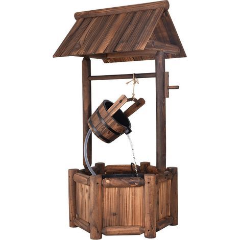 Fuente de agua del pozo de los deseos con función de cascada 58,5 x 51 x 117 cm marrón