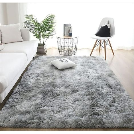 Weiche Fußmatte, Plüsch-Kunstfellteppich, dekorative Fußmatte mit Farbverlauf für Schlafzimmer, Wohnzimmer, Esszimmer (Hellgrau, 80×120cm)