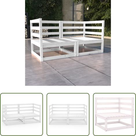 Holzsofa - Gartensofa 2-Sitzer Weiß Massivholz Kiefer (1/5)