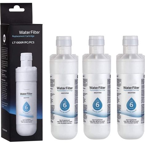 Paquete de 3 filtros de agua de repuesto ADQ747935 para LT1000P/PC/PCS  Certificado por NSF, compatible con ADQ74793501, ADQ74793502, LFXS26973S, MDJ64844601, LMXS28626S, LMXS30796S, LMXC23796S (1/5)