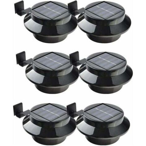 Lot de 6 lampes LED à énergie solaire pour gouttière, clôture, toit, gouttière, jardin, cour, mur, noir