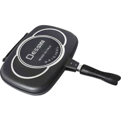 Poêle double face Dessini 32cm – Grille barbecue, poignée anti-brûlure, portable (1/5)