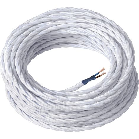 Amarcords - Cavo elettrico tessile colore BIANCO trecciato seta 10 metri a 2 conduttori 2x075 - Filo rivestito in tessuto colorato vintage per lampade lampadari applique e abat jour. (1/5)