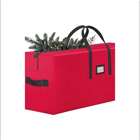 Sac de Rangement pour Sapin Noël, Robuste avec Poignée Renforcée et Fermeture Éclair, Imperméable en Tissu Oxford Rouge [122 x 38 51 Cm] (1/5)