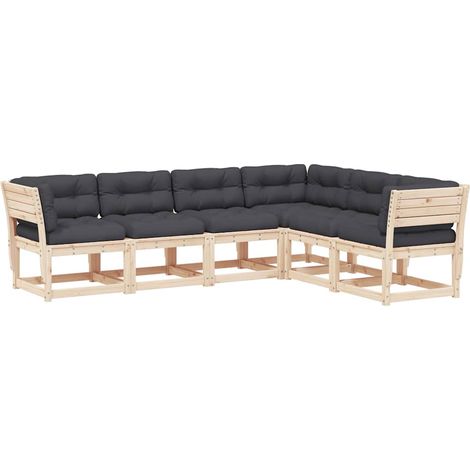 6 Piece Garden Sofa Set with Cushions Solid Wood Pine vidaXL (1/5)