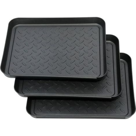 Lot de 3 plateaux à chaussures et à bottes en plastique en liquidation  Tapis de jardin, plateau de protection multi-usages pour terrasse et jardin, décoration extérieure en promotion (1/5)
