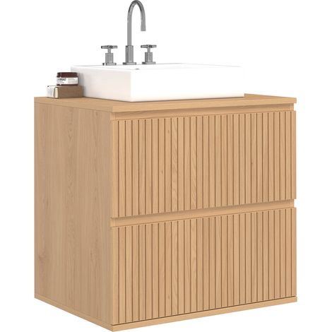 Idmarket – Meuble sous vasque suspendu 60x45x60 cm – 2 tiroirs bois effet lattes – Montage facile – Pour salle de bain moderne