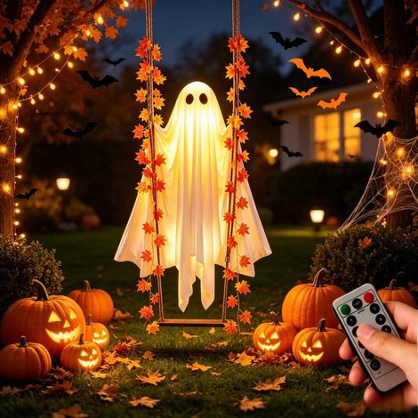 Déco Halloween fantôme 8m suspendu - LED 8 modes minuterie étanche (1/5)