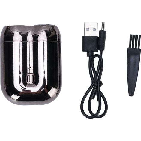 Tondeuse à barbe électrique pour hommes, double lame en aluminium, magnétique, rechargeable, portable, pour la maison et les voyages, couleur argent. (1/5)