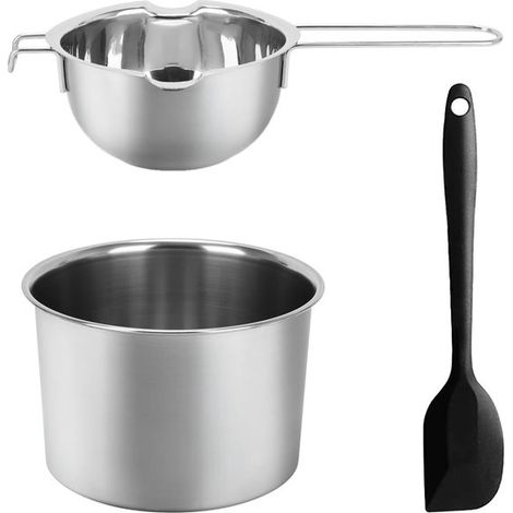 3-teiliges Set – 600 ml doppelwandiger Topf – Doppelwandiger Topf aus Edelstahl 304 – Inklusive 16 cm Heizeinsatz und Silikonspatel (1/5)