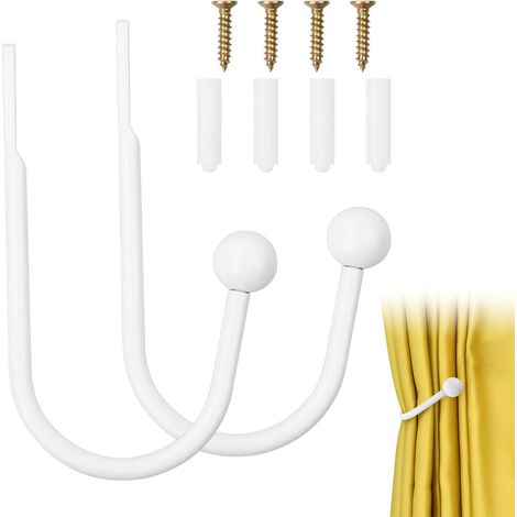 Ensemble de 2 Embrasses de Rideaux en Forme de U en Métal Blanc Attache Rideau à Fixer au Mur Crochet Rideau Accroche Rideau avec Vis (1/5)