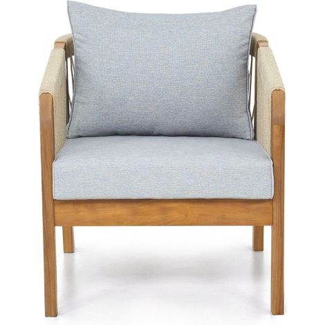 Lot de 2 fauteuils de jardin en bois FSC - coussins gris chiné - Symi (1/5)