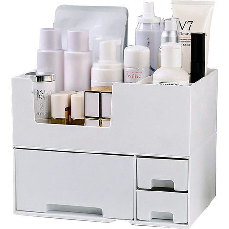 Organisateur de maquillage empilable avec tiroirs, boîte de rangement en plastique blanc, présentoir de comptoir pour petits objets, coiffeuse, rouge à lèvres, cosmétiques. (1/5)