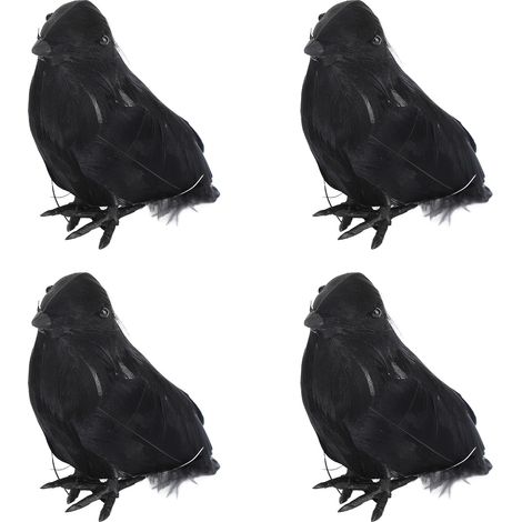 Lot de 4 corbeaux déco Halloween noirs en mousse réalistes, ornements corbeau pour intérieur, extérieur, jardin, photo et scene (1/5)