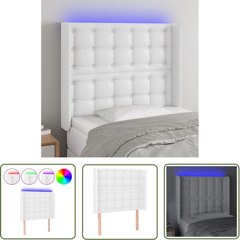 The Living Store Tête de lit à LED Blanc 103x16x118/128 cm Similicuir - Tête De Lit Led - Tête De Lit Moderne - Tête De Lit Blanche - Simicuir - Éclairage Led (1/5)