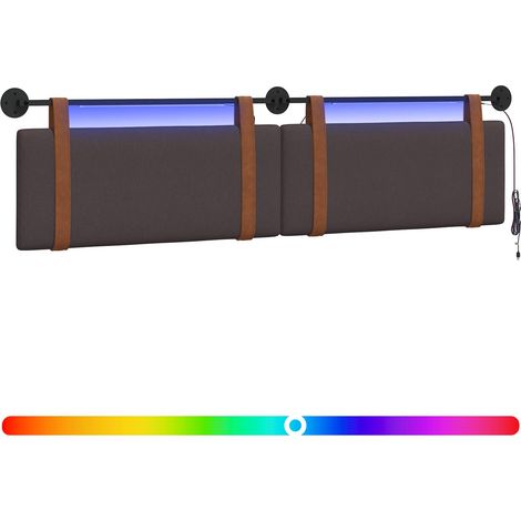Hanging Headboard with LED Light Dark Brown Antique PU vidaXL