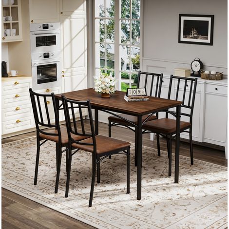 MEUBLIV Ensemble table à manger avec 4 chaises 110x60x76,5 cm noyer style industriel (1/5)