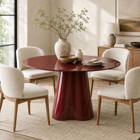 Table à manger ronde 120x76 cm en verre trempé peint rouge - ARZUL (1/5)
