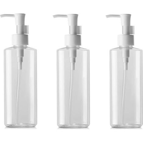 Lot de 3 flacons à pompe vides rechargeables en plastique transparent de 100 ml pour maquillage, lotion, shampooing, transparent, 100ml/3.4oz, Tendance (1/3)