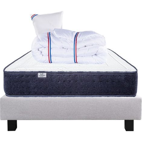 Ensemble Matelas Nuage (24cm), Sommier (20cm), Oreiller et Couette-mousse haute densité, mi-ferme, face été/hiver, 90x190cm (1/5)