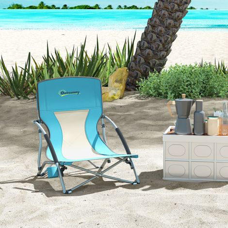 Chaise de plage pliable chaise camping pliante légère sac de transport porte-gobelet 58 x 55 x 62 cm bleu