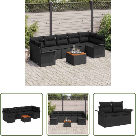 vidaXL Canapé en poly rattan - Ensemble de canapé de jardin avec coussin 8 pcs Noir polyrotin (1/5)