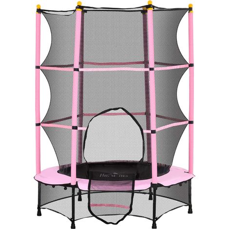 Cama elástica para niños Ø140 cm, cama elástica con red de seguridad, cubierta para bordes, cama elástica de jardín para niños de 3 a 10 años, soporta hasta 50 kg, rosa