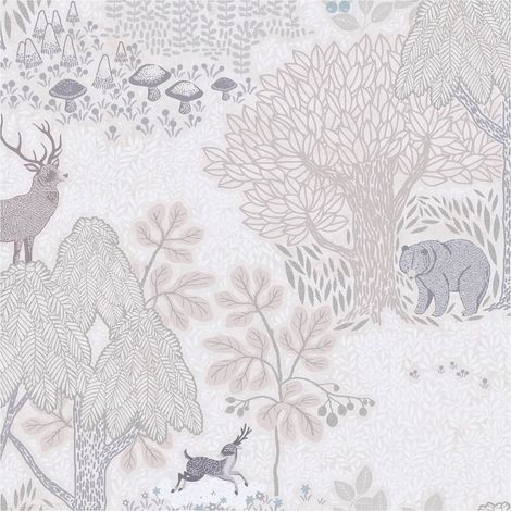 Children wallpaper wall Profhome 771332 non-woven wallpaper smooth with forest motif matt grey cream beige grey blue 5,33 m2 (1/5)