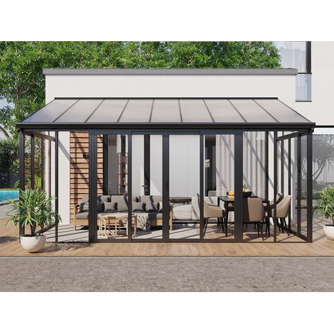 Véranda en aluminium et polycarbonate avec protection UV - 16 m² - anthracite - MATHILDA