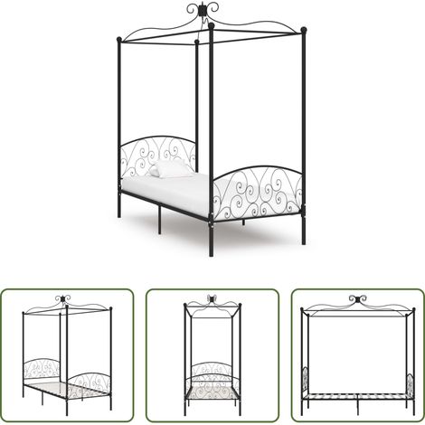 vidaXL Schlafzimmer - Himmelbett-Gestell Schwarz Metall 100 x 200 cm (1/5)
