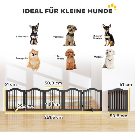 Barrière de sécurité pour chien autoportante, pliable et extensible, 5 panneaux, dimensions 261,5 x 29,5 x 61 cm, finition noire, idéale pour intérieur et extérieur. (1/5)