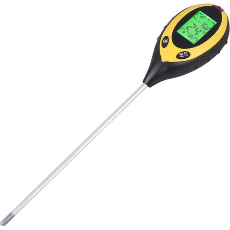 Analyseur de Terre 4 en 1 Humidité Température pH Lumière Mesure Précise Écran Numérique Testeur Sol Plastique Acier Inox 31x6x4cm Pile 9V Non Incluse (1/5)