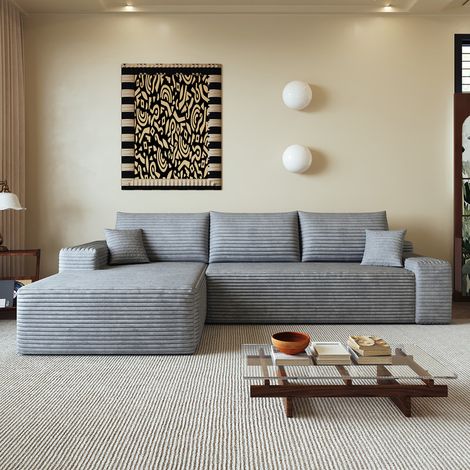Canapé d'angle modulaire moderne sans ossature de 270 cm avec méridienne en L, canapé à assise profonde, livré monté, canapé compressible, gris (1/5)