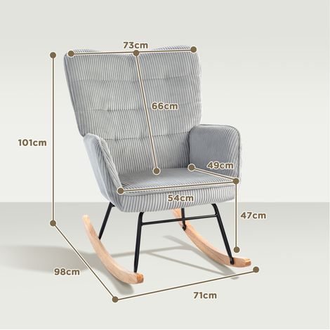 Fauteuil à bascule en velours côtelé, avec accoudoirs, 98 x 71 x 101 cm, gris clair DESVIAE (1/5)