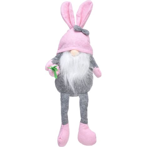 Poupée Lapin de Pâques Gnome en Tissu Doux Jambes Longues, Ornement Gnome Sans Visage Mignon pour Décoration Maison Chapeau Rose (1/5)