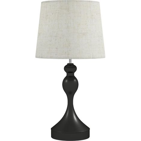 Lampe de table LED à 3 températures de couleur, lampe de chevet avec ports de chargement USB A et C, abat-jour en lin, noire