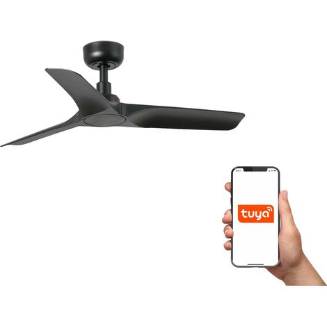 Faro Hey Petit ventilateur de plafond à 3 pales noir mat, système intelligent Tuya (1/3)