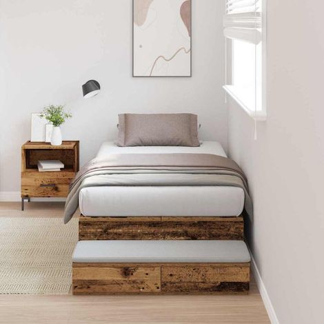 Cadre de lit avec rangement avec tiroir-Structure de lit avec stockage Bois Ancien 100 cm (1/5)